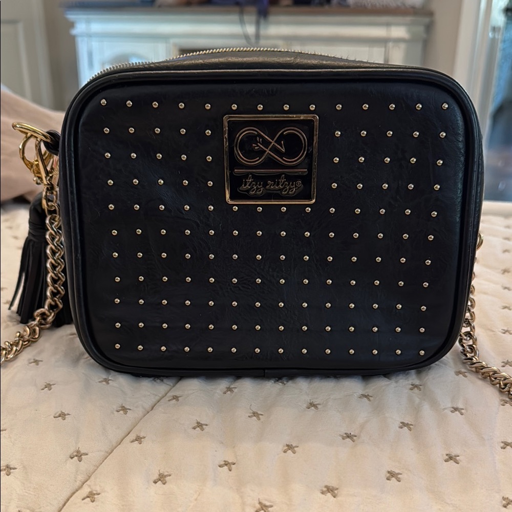 Itzy Ritzy Chelsea Black and Gold Studded Crossbody Bag